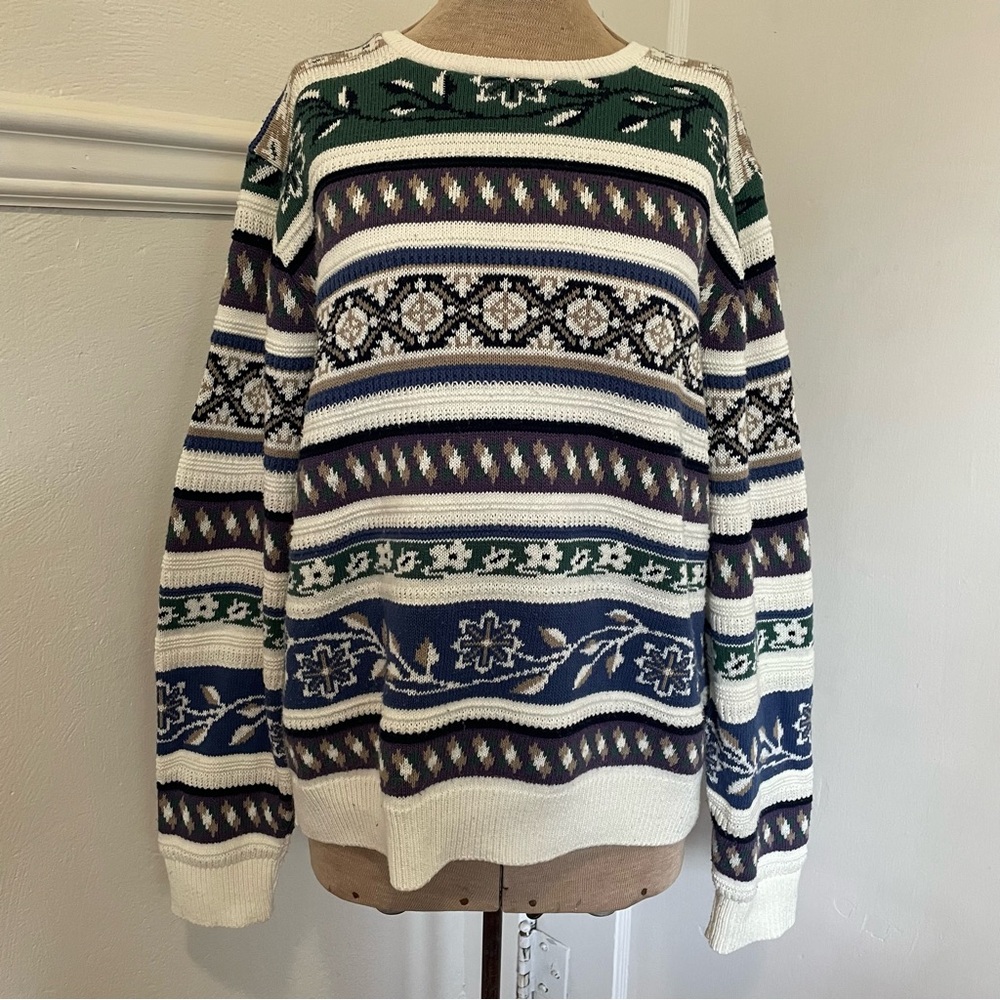 Alfred Dunner Green and Blue Crewneck Sweater